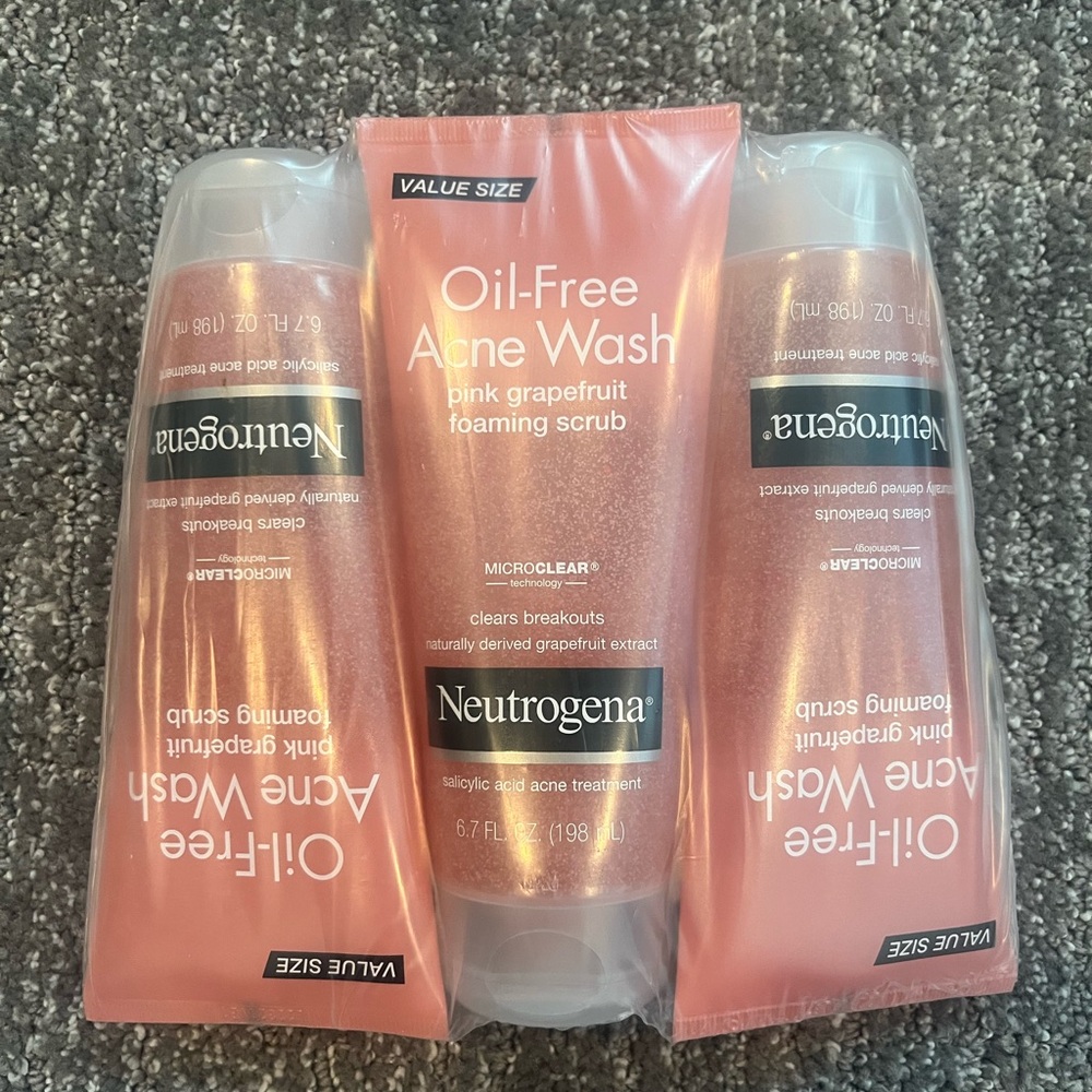 3 Pack Neutrogena Oil Free Pink Grapefruit Foaming Scrub Acne Wash 6.7oz